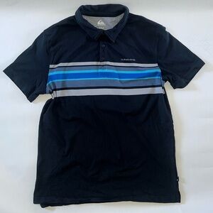 Quiksilver Navy Polo Shirt with Blue Stripes - Large